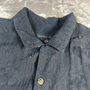 Tommy Bahama Mens XXL Adult Shirt Black 100% Silk Jacquard Tropical Short Sleeve